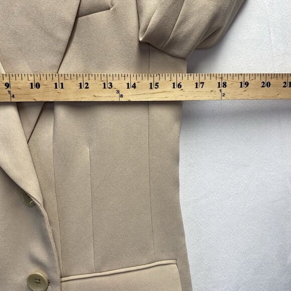 ELIE TAHARI Peak Lapel Collar Lined Blazer Jacket Women Sz 0 Beige Shoulder Pads - Picture 9 of 16